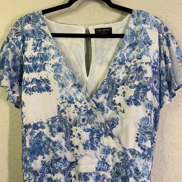 LANE BRYANT Dress 24 Vintage Fields Flutter Sleeve Faux Wrap Maxi Keyhole Lined - Picture 5 of 16